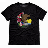 Illinois Flag and Seal t-shirt - Great Seal of the State of Illinois tee - BLACK
